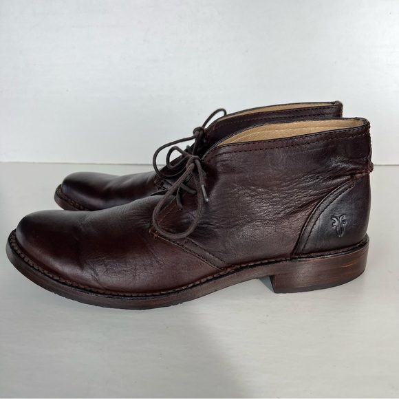 ♦️SOLD♦️FRYE Dark Brown Leather Braided Back Lace Up Chukka Ankle Boots Sz - Picture 8 of 16